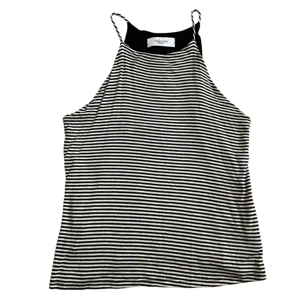 Carly Jean Los Angeles Striped Black and Ivory Eden Tank Top Size Large